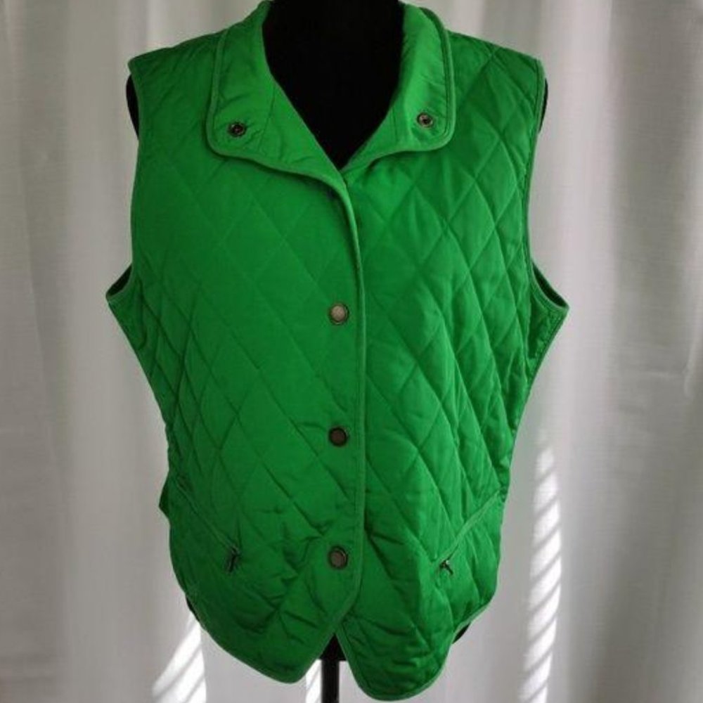 Talbots Green Quilted Vest Petite Large